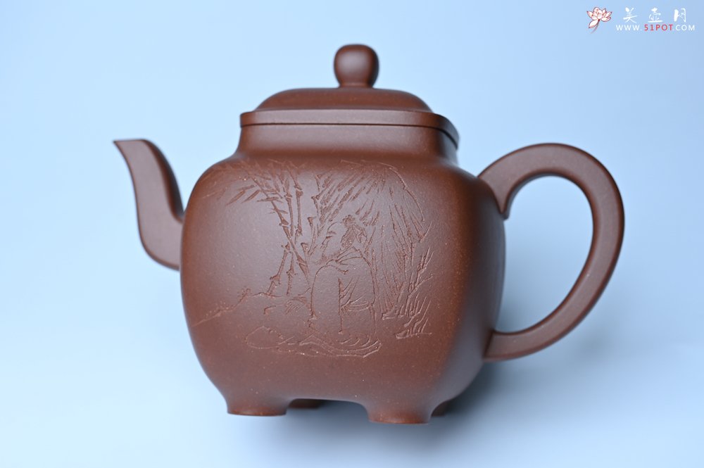 紫砂壶图片：实力派张海艳全手工油润底曹青重器鸣远四方 气势磅礴 用心之作 装饰人物特文气 - 全手工紫砂壶网