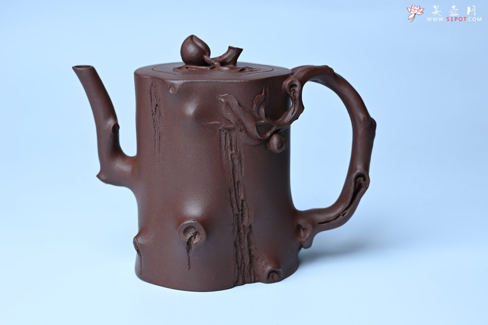 紫砂壶图片：潜力股赵老师 全手工秀雅桃桩 肌理自然生动 - 全手工紫砂壶网