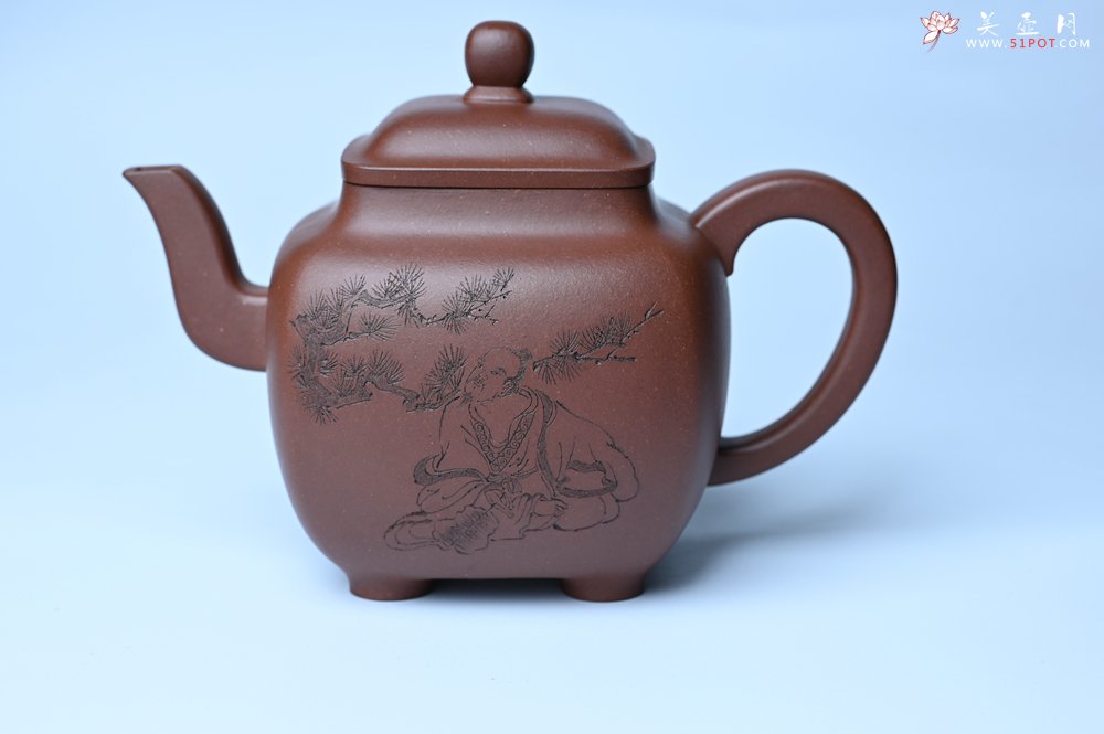紫砂壶图片：实力派张海艳全手工油润底曹青重器鸣远四方 气势磅礴 用心之作 装饰人物特文气 - 全手工紫砂壶网