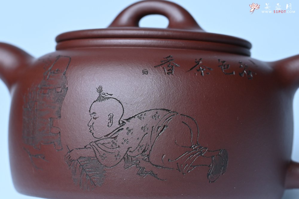 紫砂壶图片：潜力股周小培老师 4号井深井红皮龙 全手工过桥井栏壶 装饰人物特文气 - 全手工紫砂壶网