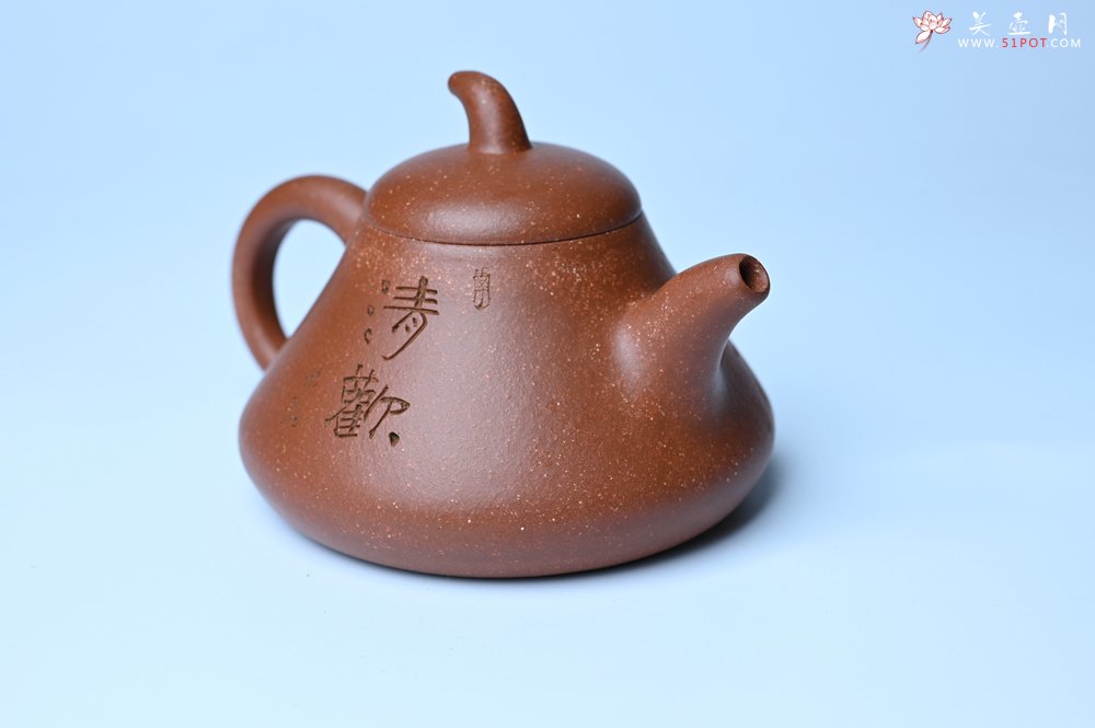 紫砂壶图片：美壶特惠 潜力股王老师 全手工拍打成型茄瓢壶 装饰枯枝鸟 特文气 - 全手工紫砂壶网