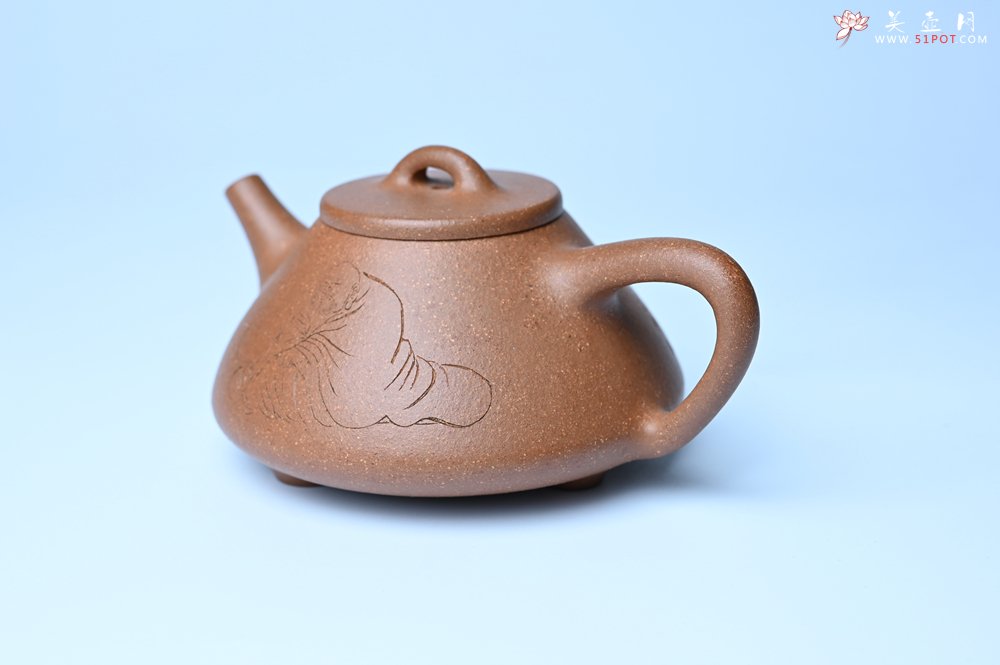 紫砂壶图片：油润五彩段泥 全手工薄胎子冶石瓢 难度大 骨肉匀挺 文气装饰罗汉图 - 全手工紫砂壶网