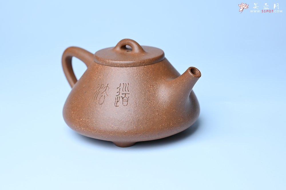 紫砂壶图片：油润五彩段泥 全手工薄胎子冶石瓢 难度大 骨肉匀挺 文气装饰罗汉图 - 全手工紫砂壶网