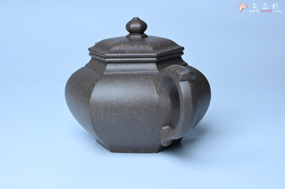 紫砂壶图片：实力派张海艳全手工特好老青灰段泥六方笑樱壶 做工灰常精致 气韵流畅 - 全手工紫砂壶网