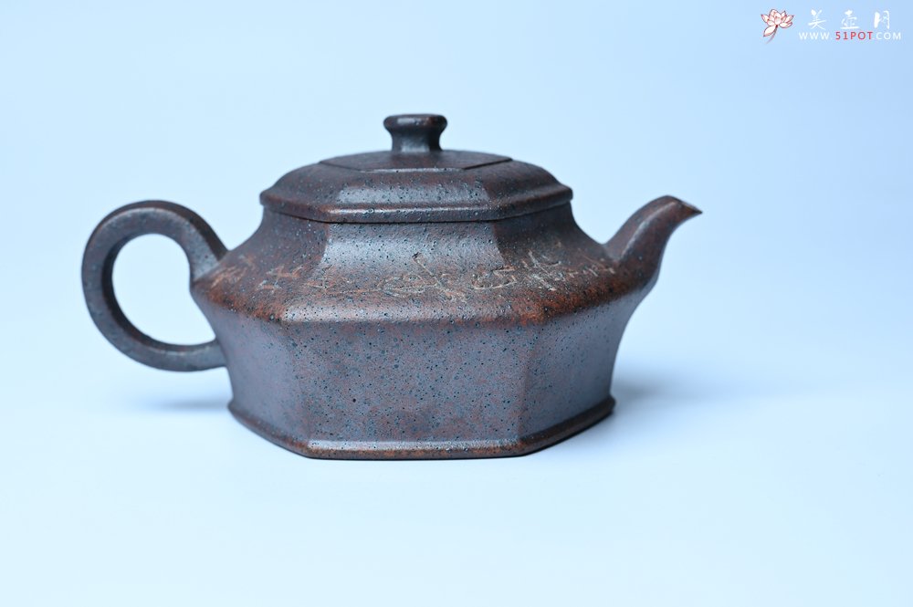 紫砂壶图片：美壶特惠 柴烧六方虚扁紫砂壶 茶人醉爱 - 全手工紫砂壶网