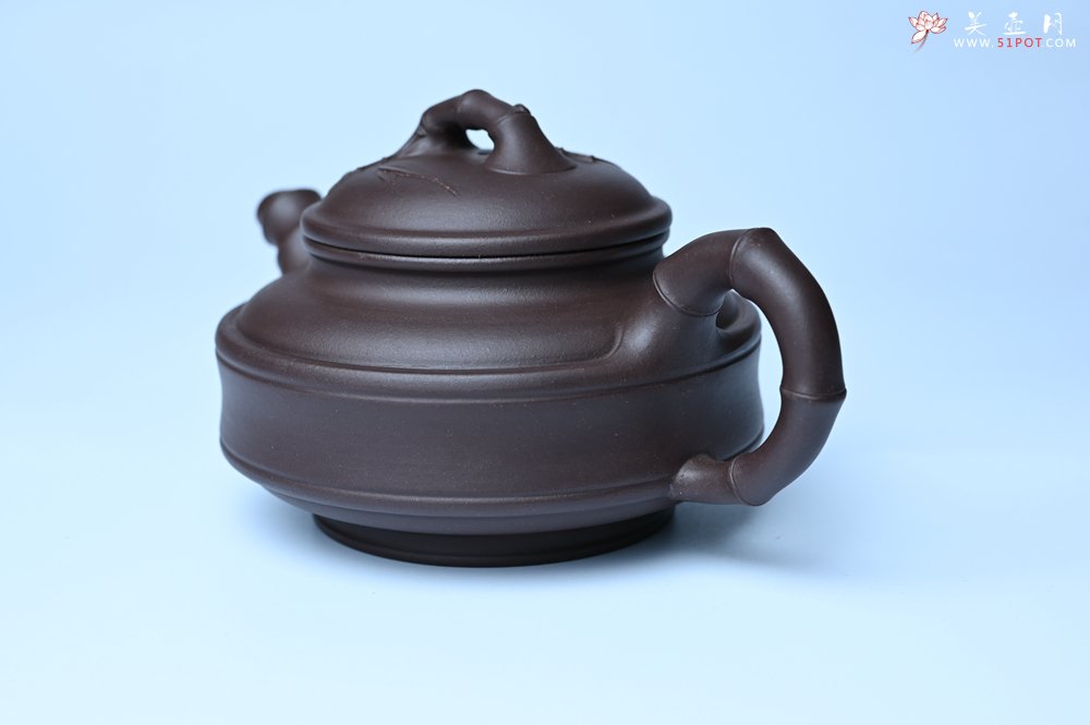 紫砂壶图片：美壶特惠 优质老紫泥双线竹鼓二式 养后特润 - 全手工紫砂壶网