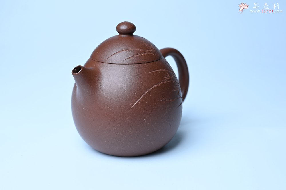 紫砂壶图片：美壶特惠 特好底槽青龙蛋壶 装饰兰草特文气 - 全手工紫砂壶网