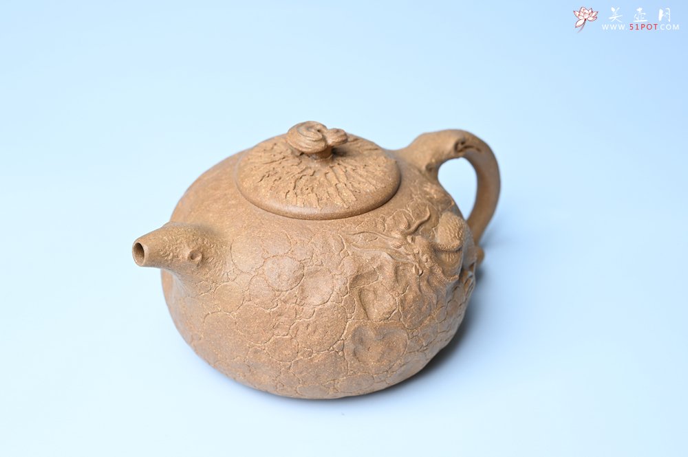 紫砂壶图片：潜力股赵老师实力演绎全手工老黄段泥灵芝游龙供春壶 游龙传福 不失为一把好壶 - 全手工紫砂壶网