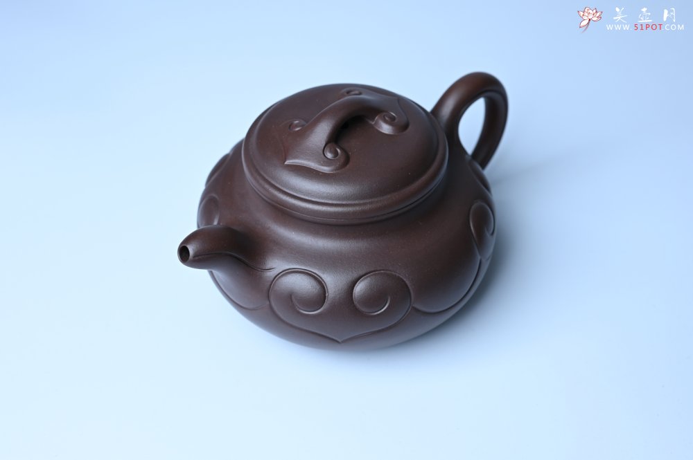 紫砂壶图片：美壶特惠 精致特好老紫泥仿古如意壶 茶人醉爱 - 全手工紫砂壶网