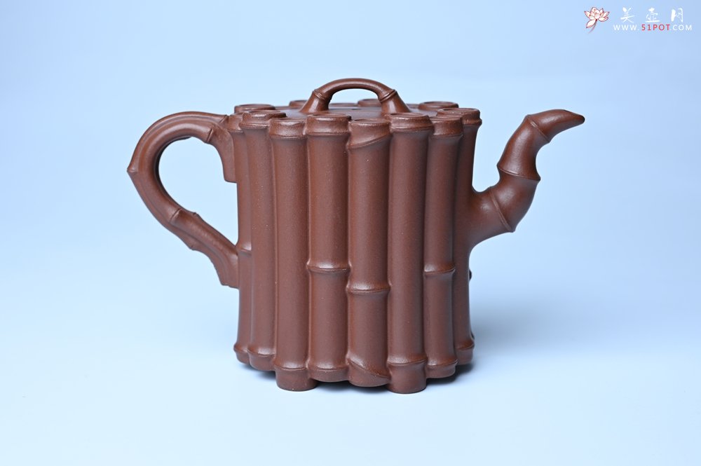 紫砂壶图片：实力派工艺师周斌精工底槽清十六竹壶 - 全手工紫砂壶网